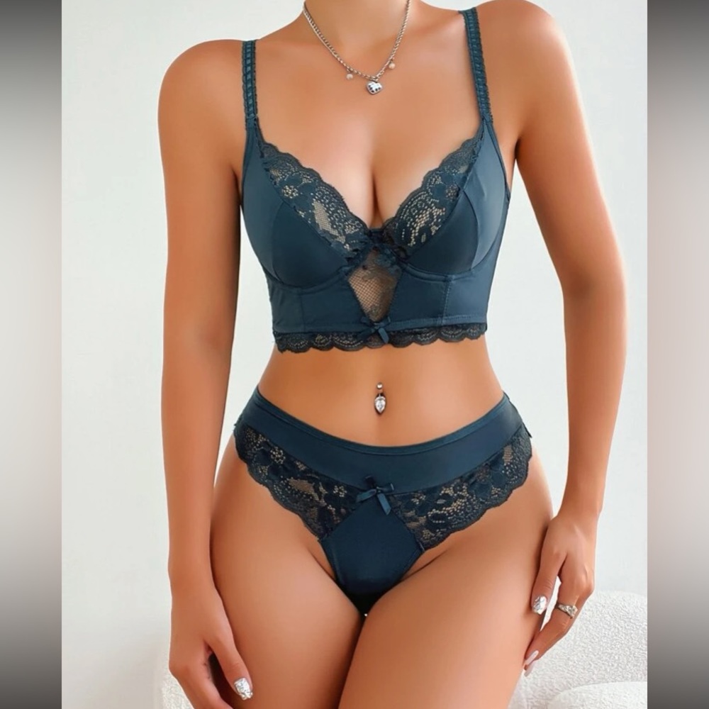 Boho sexy floral lace corset style bralette lingerie set - Picture 14 of 15